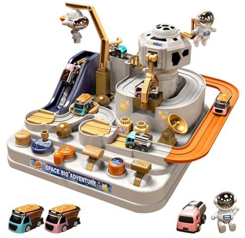Auto-Abenteuerspielzeug-Set - 20cm Rennbahn Kleinkinder mit 3 Mini-Fahrzeugen und 1 Astronaut | Lernspiel und Mädchen 4 Jahre alt, fantasievoller Fahrspaß, frühes Lernspiel