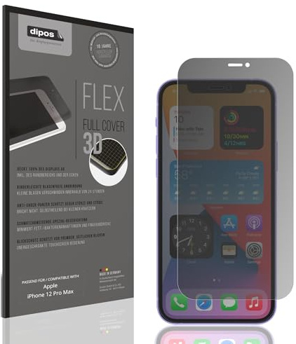 dipos FLEX Privacy Blickschutz-Folie matt passend für Apple iPhone 12 Pro Max Schutzfolie mit 100% Displayabdeckung, Fingerprint-Kompatibel, Case-Friendly, Full Cover, Sichtschutz Filter 2way