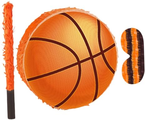 WOONEKY Piñata da Basket in Carta Arancia, Set Completo con Benda e Bastone, Facile da Appendere, per Decorazioni di Compleanno Sportive e Feste a Scuola | Set Completo, per Feste Sportive e Decorazione Stanza, per Bambini e Ragazze