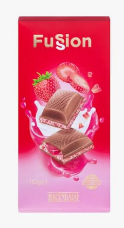 Chocolat au lait Fussion Hacendado fourré à la crème de fraise Tablette de 110 g – Lot de 6