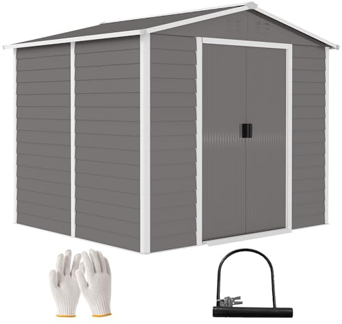 Casetta per attrezzi Outsunny 4,4 m², casetta da giardino con tetto a una falda, porta scorrevole, fondamenta, montaggio facile 240 x 206 x 198 cm, casetta per attrezzi in acciaio zincato, resistente