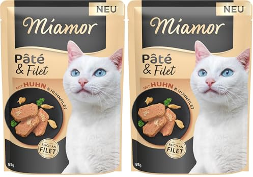 Miamor – Pâté & Filet | Nassfutter für ausgewachsene Katzen mit zarten Filetstückchen. Getreide-, Zucker- und glutenfreies Alleinfutter in der Dose ohne Zusätze | 10x85g Huhn & Huhnfilet
