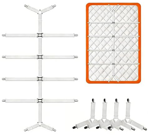 ShenBay FT Lot de 5 tendeurs de draps réglables - Super élastiques - Avec clip en métal - Antidérapants - Pour draps, matelas, planche à repasser et canapé - Blanc