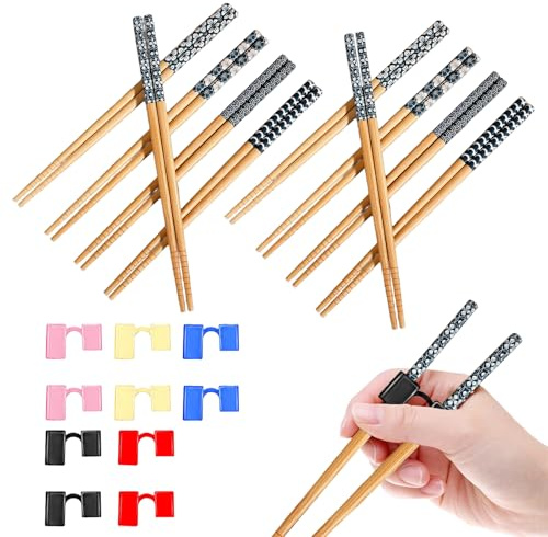 FMPXYYA Bacchette Sushi per Bambini - Set con 10 Paia di Bacchette Riutilizzabili e 10 Supporti per Apprendimento, Materiali Sicuri e Facili da Usare, Perfette per Sushi, Noodles e Piatti Asiatici