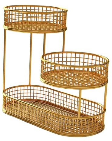 QUXVUIS Obstkorb aus Metalldraht, Gemüseschale, mehrstöckiges Serviertablett aus Eisendraht, Küchenarbeitsplatten Organisation, Gemüse und Brothalter für die Küchenarbeitsplatte, Gold, 32 x 32 cm