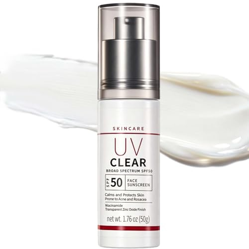 UV Clear Mineral Sunscreen SPF 50+ for Face & Sensitive Skin, Zinc Oxide Sun Cream, Broad-Spectrum UV Protection, No White Cast, Lightweight Non-Greasy, 50ml