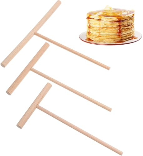 Elegaperma 3 Stück Crepes Wender, 16.5cm Lang Crepe Spreader, T-förmiges Crepe Zubehör, 3 Größen 9/12/18cm Breite Crepes Verteiler, Crepemaker für Pfannkuchen