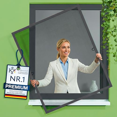 KESSER® Fliegengitter Fenster 100x120cm Mückenschutz mit Aluminium Rahmen, Spannrahmen Fliegengitter ohne Bohren, Insektenschutz, Moskitonetz Fliegennetz für Fenster einfach montieren, Anthrazit