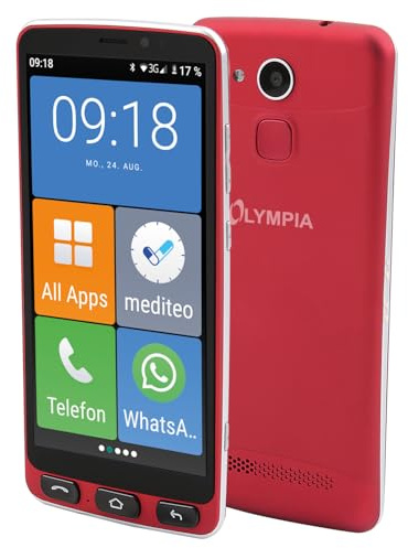 Olympia NEO+ rot Seniorenhandy | Senioren Smartphone mit großem Display & Notruftaste | Extra einfache Bedienung | Seniorenhandy mit Whatsapp | Android 15 | Senioren Handy 4G LTE | Seniorenhandys