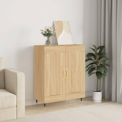 YunCangg Skänk Sonoma-ek trämaterial 69,5 x 34 x 90 cm, köksbuffé med gott om förvaringsutrymme, modernt vardagsrumsskåp, stabila köksmöbler, mångsidigt förvaringsskåp