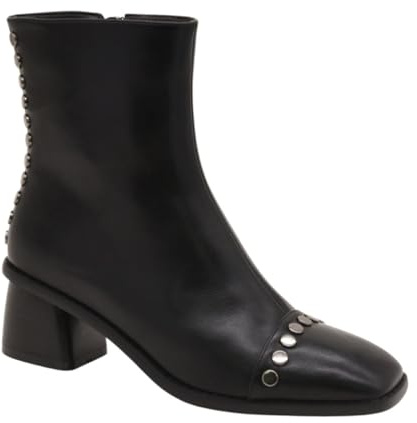 Azarey BOTÍN NEGRO CON TACÓN BLOQUE Y TACHUELAS METÁLICAS - (Talla 38)
