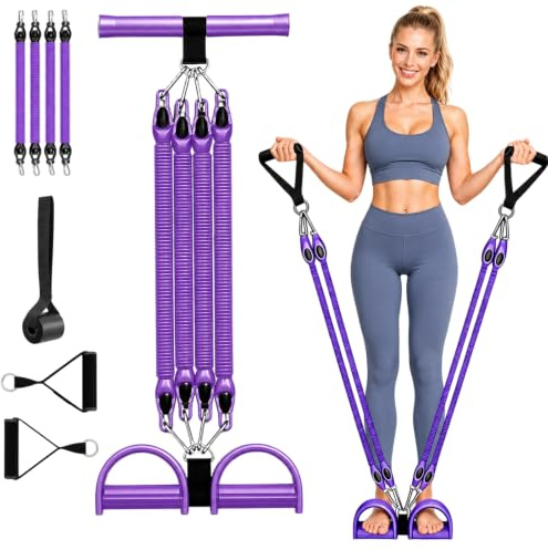 FrostyFlair Bandas de Resistencia con Pedales, Equipo de Fitness para casa, Entrenador Abdominal para casa, Bandas de Resistencia para Entrenamiento de Fuerza, Aparato Abdominal con Asas, Ajustable