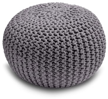Home Sweet Home UK Handmade Ottoman Large Knitted Pouffe Footstool - 100% Cotton Chunky Knitted Round Pouffes For Living Room - Suitable For Resting Feet, Occasional Seating & Decor