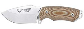 Cudeman Cuchillo 115-X Mini Boina Verde hoja de acero Böhler N-695 de 9 cm empuñadura de micarta marrón de 10 cm funda de cuero para caza, pesca, supervivencia y bushcraft + Portabotellas