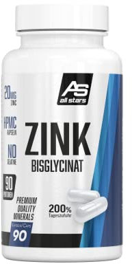 All Stars Zink Kapseln I Tabletten vegan I 20 mg Zink-Bisglycinat pro Kapsel I 3-Monatspackung mit 90 Kapseln I veganes Supplement ohne Zucker, Aspartam, Creatin, Gelatine