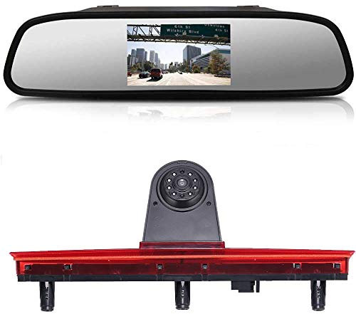 Top Mount Bremsleuchte Kamera Bremslicht Rückfahrkamera +4.3 Zoll Rückspiegel Monitor Einparkkamera Rückfahrsystem Ersatz für VW T5 Bus Transporter Caravelle 2003-2015 Bj