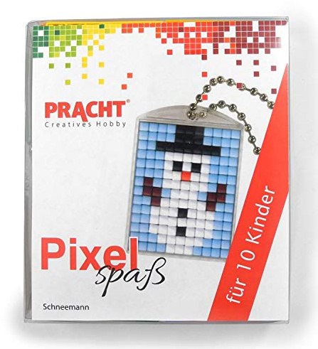 Pixel P90058-17501 - Juego de manualidades para 10 niños, diseño de muñeco de nieve con 10 medallones para pixelar, sistema de inserción simple sin planchar ni pegar, ideal para cumpleaños infantiles,