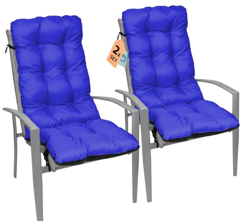 Outdoor Sitzkissen Stuhlkissen - 2er Set 48x123 cm - Made in EU, Wasserdichtes & UV-beständig Gartenkissen Rückenkissen - Stuhlauflage Stuhlpolster für Balkonstühle - Blau