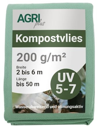 AGRI plus Kompostvlies I 3 x 6 m I Verschiedene Maße I Reißfestes 200 g/m² Abdeckvlies für Kompost I Polypropylen Vlies für langfristigen Schutz I Kompost-Abdeckung wetterfest & UV-beständig