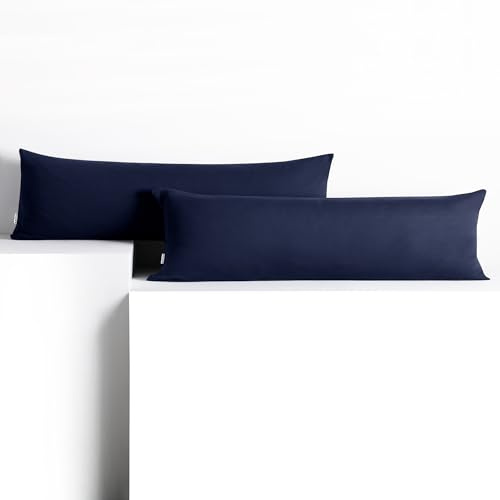 DecoKing 2 Kissenbezüge 20x120 cm Jersey 100% gekämmte Baumwolle Amber | Reißverschluss dunkelblau