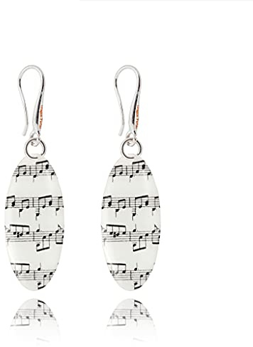 Classique Rond ou Ovale Boucles d'Oreilles Pendantes Collection Symphonie Musicale Léger Bijoux pour Femme (Style 17 - Notes Noir et Blanc)