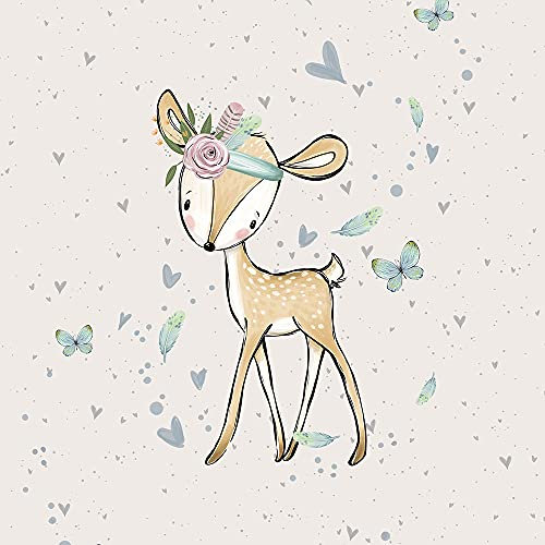 40x50cm Reh French Terry Stoff Panel - Mädchen Panelstoffe für Baby & Kinder - Sommersweat Stoffe zum Nähen - Kinderstoff Stoffpanele mit Kombistoff - keine Meterware - Girls