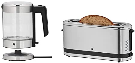 WMF Küchenminis Glas-Wasserkocher 1,0l, 1900 Watt, kabellos, Wasserstandanzeige & Küchenminis Toaster Langschlitz mit Brötchenaufsatz, 2 Scheiben, XXL, Bagel-Funktion, 7 Bräunungsstufen, 900W