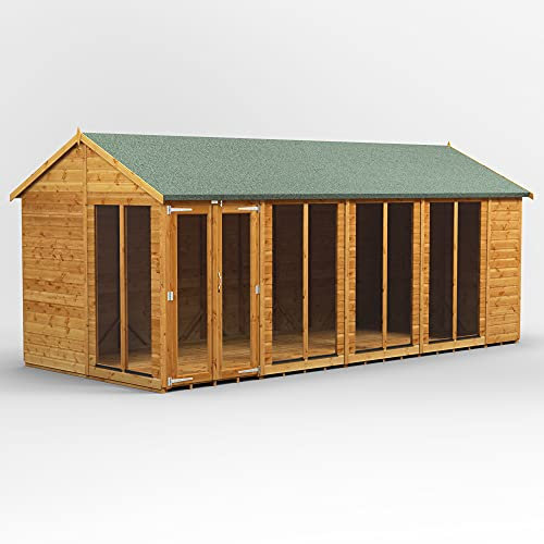POWER High Grade Premium Apex Summer House Wooden Shed with Security Features, PVC Window Sills, Door & Window Flexibility, made from Extra Thick Timber
