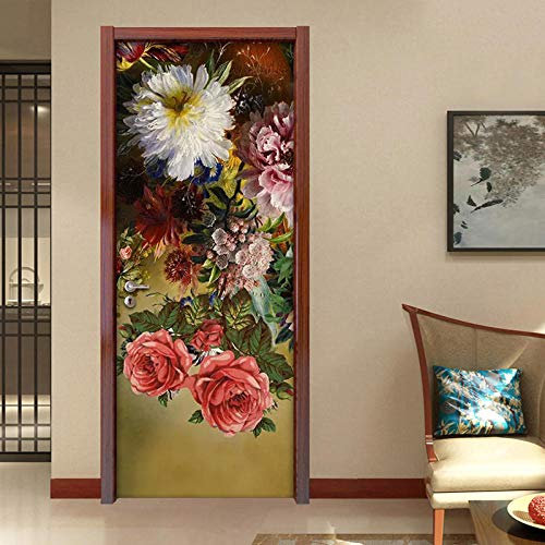YQLKD Türfolie Türbilder Blumen Selbstklebende Wohnkultur 3D Tür Wasserdichtes Papier Wandbild