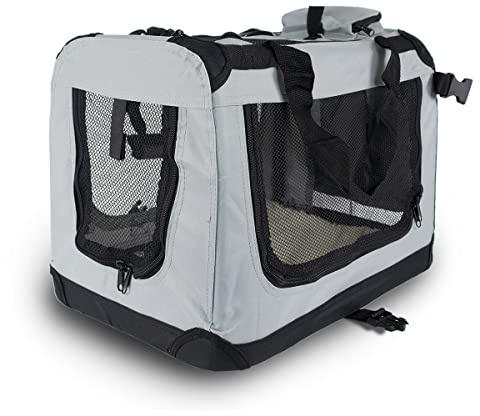 Mobiclinic, Balú, Transportín para Mascotas, Perros, Gatos, Conejos, Cobayas, Portátil y Transpirable, Talla s, Soporta 8 kg, 50x34x36 cm, Plegable, Gris