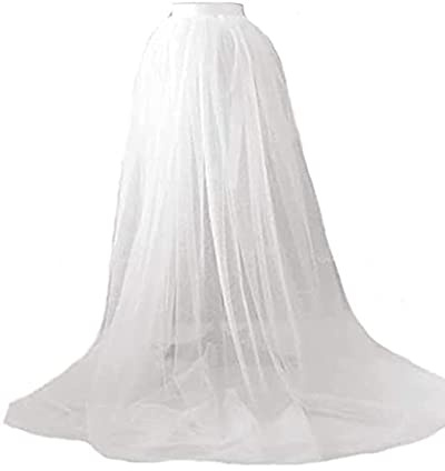 Acrawnni Women Tulle Tutu Long Skirts Wedding Party Cocktail Prom Bandage Mesh Maxi Dress Overskirt Overlay Long Bridal (White, ONE Size)