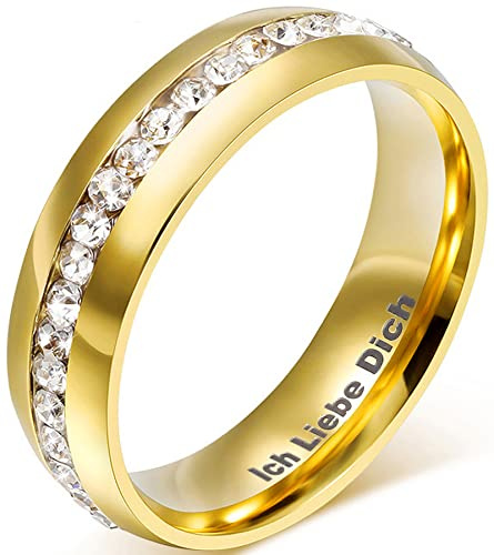 AMDXD Schmuck Vergoldet Gold Damen Ringe Zirkonia Pave Elegante Polished Hochzeit Ehering