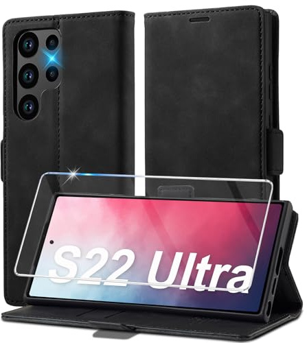 Ailicici für Samsung Galaxy S22 Ultra Hülle Leder [Mit Schutzfolie] Handyhülle für Samsung S22 Ultra Hülle Klappbar Leder Flip Wallet Stoßfeste Cover Case Klapphülle für Samsung S22 Ultra Hülle 5G