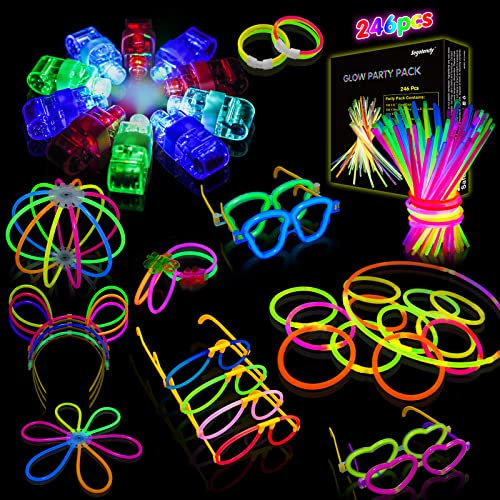 Segotendy 246PCS Knicklichter Party Set, Leuchtstäbe mit 10 Fingerlicht, Knicklichter 100 Stück Kinder, Glow Sticks für Neon Party Deko Halloween Weihnachten Silvester Deko Party Feuerwerk