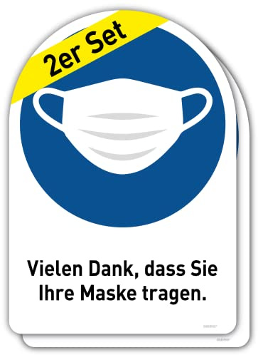 2 Aufkleber DIN A5 | Vielen Dank, dass Sie Ihre Maske tragen | selbstklebende Schilder | mit UV-Schutz für den Innen und Außenbereich | Maske Masken Mundschutz Maskenpflicht Schutzmaske