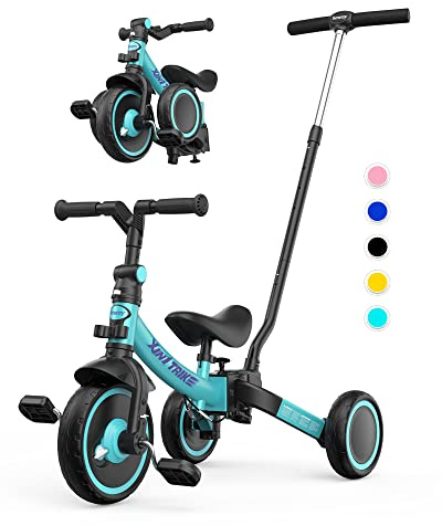 besrey 5 in 1 Kleinkind-Dreirad mit Lenkschiebegriff für 1-5 Jahre, faltbares Laufräder, Kleinkind-Fahrrad mit Radkupplung, größere Räder, abnehmbare Pedale, höhenverstellbarer Sitz,Grün