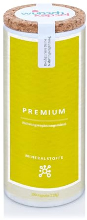 Wunschkapsel MINERALSTOFFE Premium Ergänzung | zur optimalen Versorgung mit organischen Mineralien | mit Sango-Koralle, Eisen, Zink, Kupfer, Mangan, Molydän, D3 und K2 | 290 vegane Kapseln