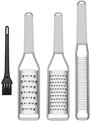 Cambom Lemon Zester Grater Three-piece Suit - Heavy Duty Kitchen Tool for Parmesan Cheese, Ginger, Garlic, Nutmeg, Chocolate, Vegetables，Fruits，Stainless Steel Grater Dishwasher Safe Clear