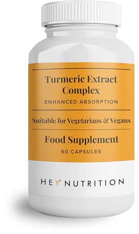 Hey Nutrition Turmeric Extract Complex - Vitamin D3 & C, Black Pepper Extract - Support Muscle & Joint Relief - Maximum Potency & Enhanced Absorption - UK Manufactured - 60 Vegan Capsules