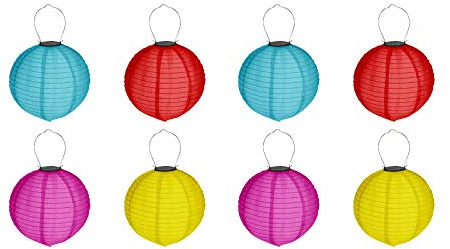 8er Set Solar LED Lampion Ø 20 cm Party Garten Laterne Bunt Deko Lampenschirm Lampe Kugel Gartenlampion