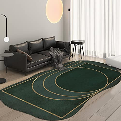 Klassischer Orientteppich, Abstrakte dunkelgrüne graue Goldlinien Kurzflor Waschbarer Anti-Rutsch Ornamente Muster Teppich 150 x 200 cm