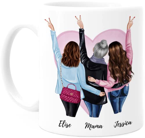 Tassenliebling® Mama 2 Töchter Tasse Personalisiert Mit Spruch und Name - Geschenk zum Muttertag oder Geburtstag für die Beste der Welt - Tochter Geburtstagsgeschenk
