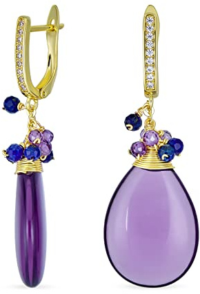 Pendientes de lágrima de amatista morada oscura en forma de pera con acento de cuentas de cristal multicolor de moda bohemia para mujer, con alambre envuelto en piedra preciosa, chapados en oro rosa