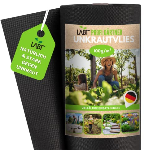 LABT® 112m² Profi Unkrautvlies I Wasserdurchlässiges Gartenvlies Gegen Unkraut 100g/m² I Reißfeste, Umweltfreundliche Unkrautfolie mit Hoher UV - Beständigkeit für Garten und Beet [70 x 1,6m I Rolle]