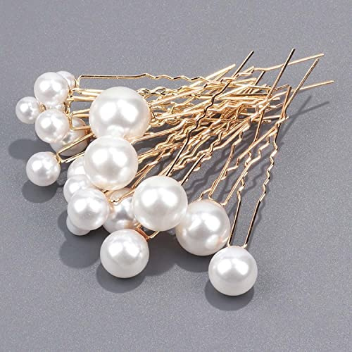 LECTNORE Perlen-Haarnadeln-Set für Hochzeit, Braut, Brautjungfer, U-förmige Haarklammern für Mädchen, Frauen (Gold), 18 Stück
