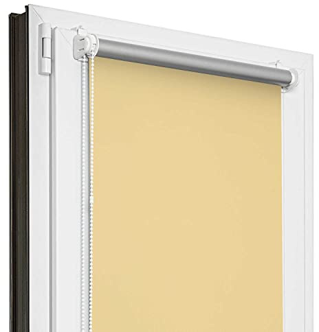 Estika Verdunklungsrollo Thermorollo ohne Bohren - 90 cm x 220 cm - Sand - 13 Stofffarben, Rollos für Fenster ohne Bohren, Klemmfix-Rollos für Innenfenster (90 cm Stoffbreite)