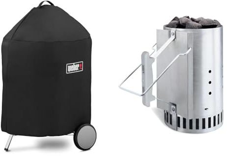 Weber 7143 Luxus Abdeckhaube 57 cm, Schwarz & 7416 Anzündkamin Rapidfire, Grillen mit Kohle, Anzünden, 19 x 19 x 30.5 cm, 1er Pack