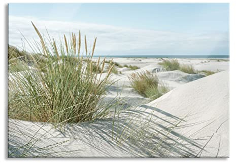 Pixxprint Glasbild, Wandbild aus Echtglas, Grasige Dünenlandschaft am Meer, 100x70 cm, inkl. Aufhängung und Abstandshalter