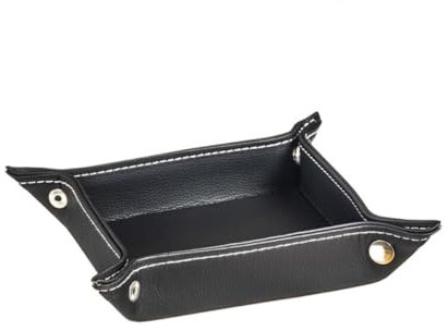 DAMDAM GO - Bandeja Vaciabolsillos para Dejar Llaves Monedas, Bandeja Polipiel, Plegable Cuadrado Práctica de Almacenamiento - Negro