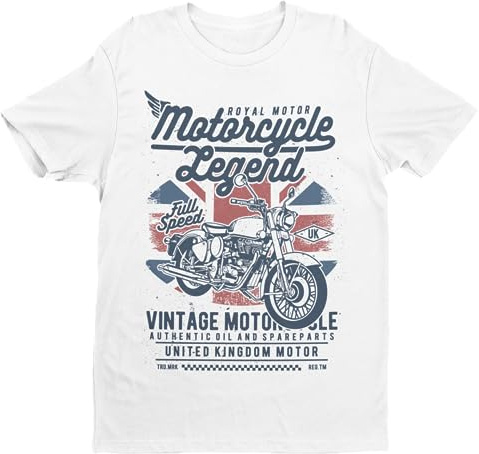 Galaxy Tees Mens British Biker T Shirt Motorcycle Legend Short Sleeved White XL
